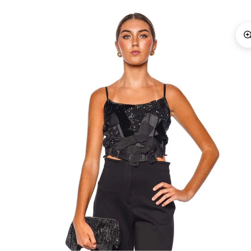 Loveshackfancy Black Sleeveless Crop Camisole and Embellished Design size 2